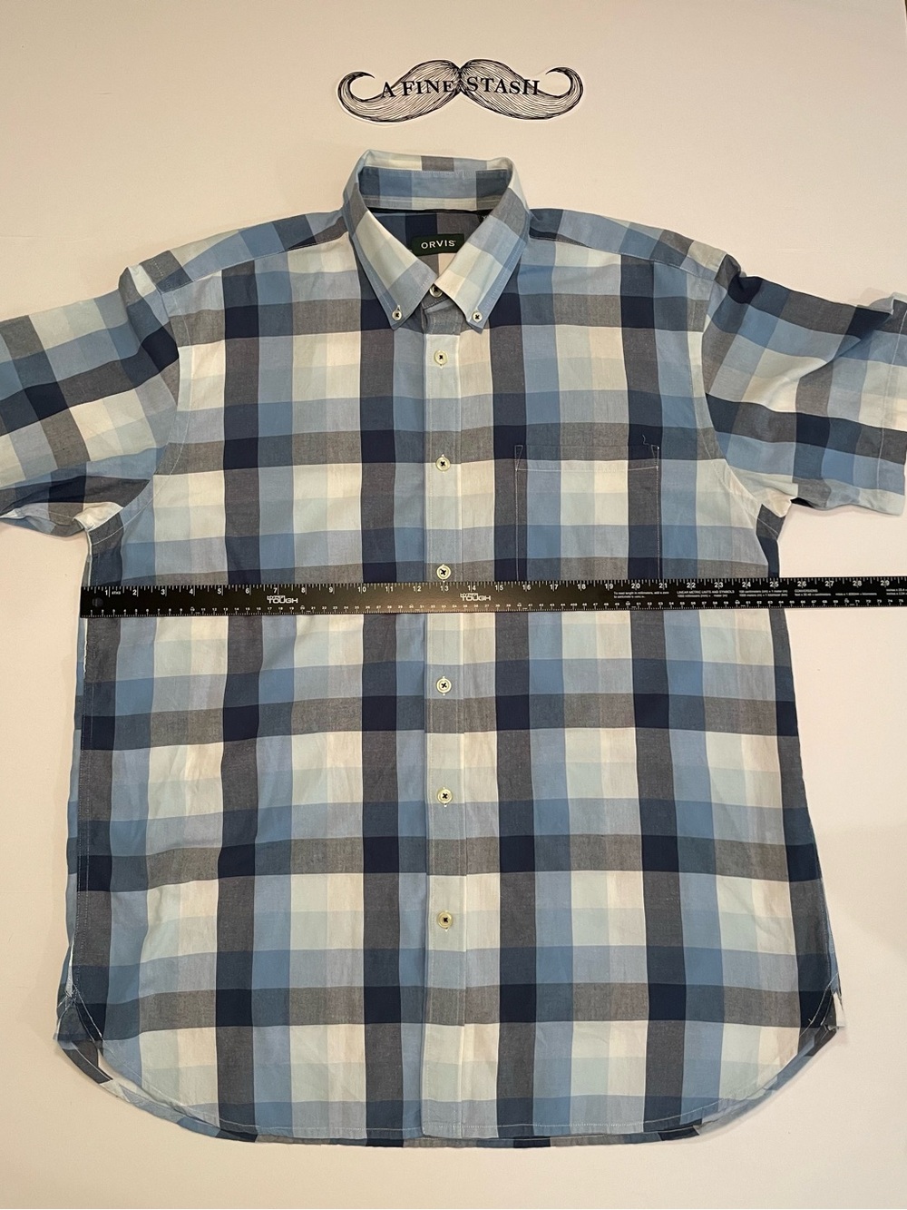 Orvis Men's XL Blue Block Plaid Short Sleeve Button Down Casual Shirt